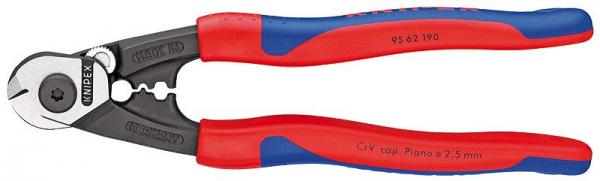Knipex 9562190 Wire Rope Cutter forged with multi-component grips 190 mm