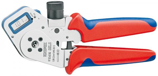 Knipex 975263DG Four-Mandrel Crimping Pliers for turned contacts chrome plated 195 mm