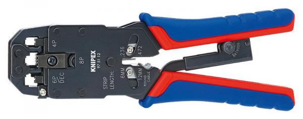 Knipex 975112 Crimping Pliers for Western plugs burnished with multi-component grips 200 mm