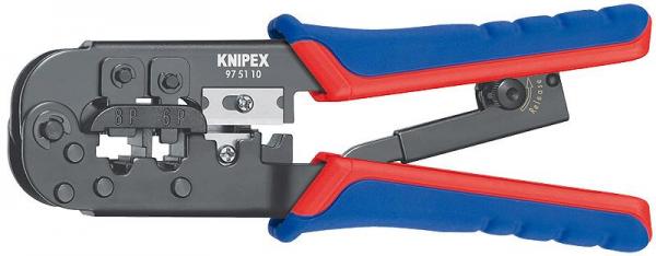 Knipex 975110 Crimping Pliers for Western plugs burnished with multi-component grips 190 mm