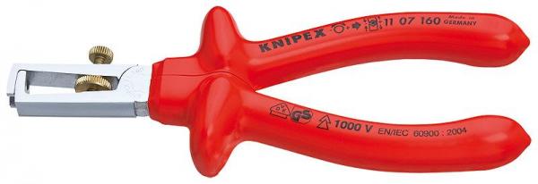 Knipex 1107160 Insulation Stripper chrome plated with dipped insulation, VDE-tested 160 mm