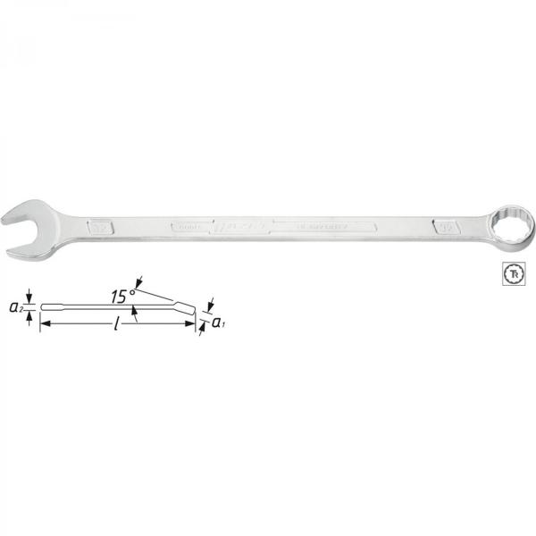 Chrome-Plated HAZET 600LG-22 380 mm X-Long 12-Point Traction Profile Slim Design Combination Wrench